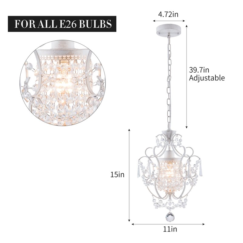 FLSFU Modern Mini Chandelier,White Retro Crystal Light Fixtures Ceiling Mount