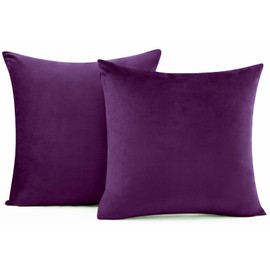 Throw Pillow Cover Velvet Purple - 18 x 18 Inch Purple Pillow Cushion Cover - Set of 2 Square Eggplant Cushion Case, Gift for Sofa, Chair, bedroom and Nordic Home Decor (Eggplant Purple, 18"x18")