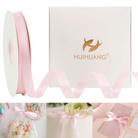 HUIHUANG Pink Satin Ribbon 1/2 inch X 50 Yards Continuous, Baby Pink Double-Faced Satin Ribbon for Gift Wrapping, Bows, DIY Crafts, Flower Bouquet, Bridal Shower Wedding Decor