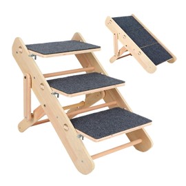 2-in-1 2-Dog Stairs Portable Dog Ramp Height Adjustable Wood Pet Stairs Foldable Pet Ramp with Non-Slip for Beds, Sofa and Cars for Small Medium Older Pet