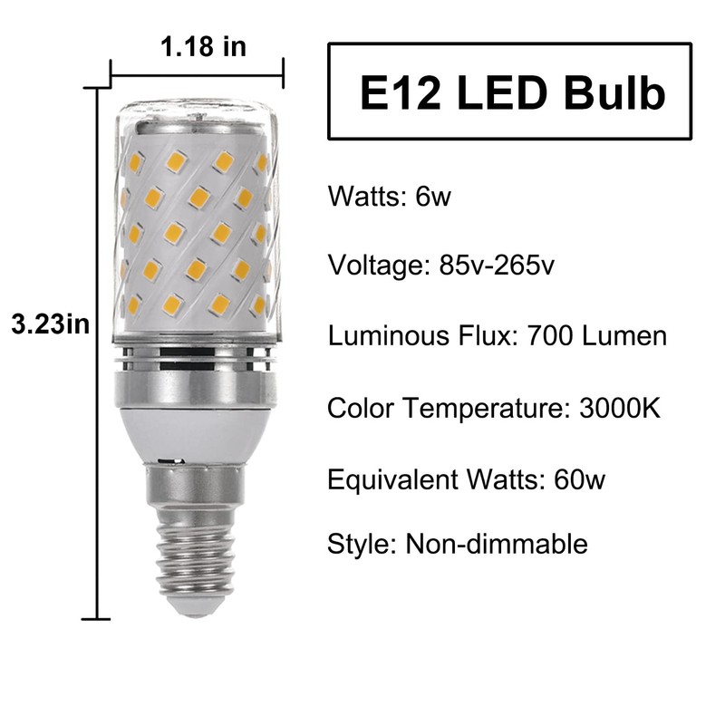 MDee 3000K E12 LED Bulbs, 6W 700LM Warm Light, 6-Pack