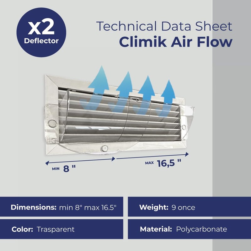 CLIMIK Two Adjustable Air Vent Deflector Expands 8" to 16,5",