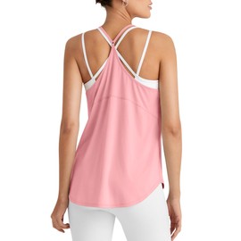 G4Free Workout Tops for Women Racerback Athletic Gym Exercise Tank Top High Neck Runnning Cami Lightweight Summer Activewear(Pink,XL)