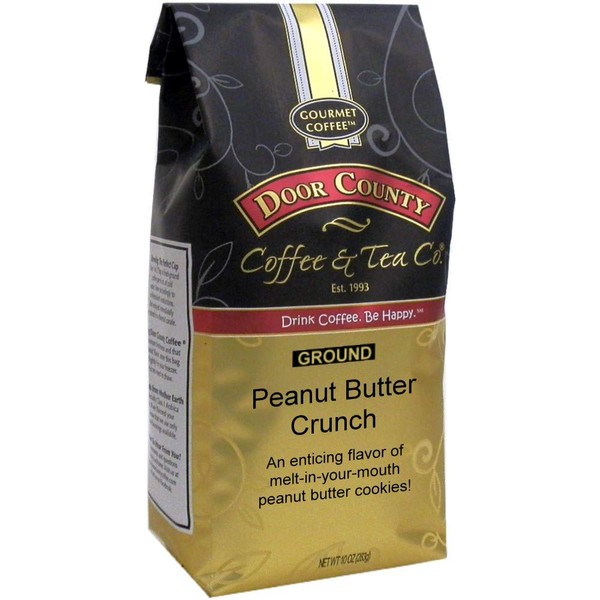Door County Coffee, Peanut Butter Crunch, Peanut Butter Flavored Coffee, Medium Roast, Ground Coffee, 10 oz Bag