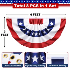 8 Pack 3x6 Ft Large American Flag Bunting - USA Pleated Fan Flags for Outside - Red White & Blue Patriotic Decor for 250th Anniversary,Memorial Day, Independence Day 4th of July Decorations