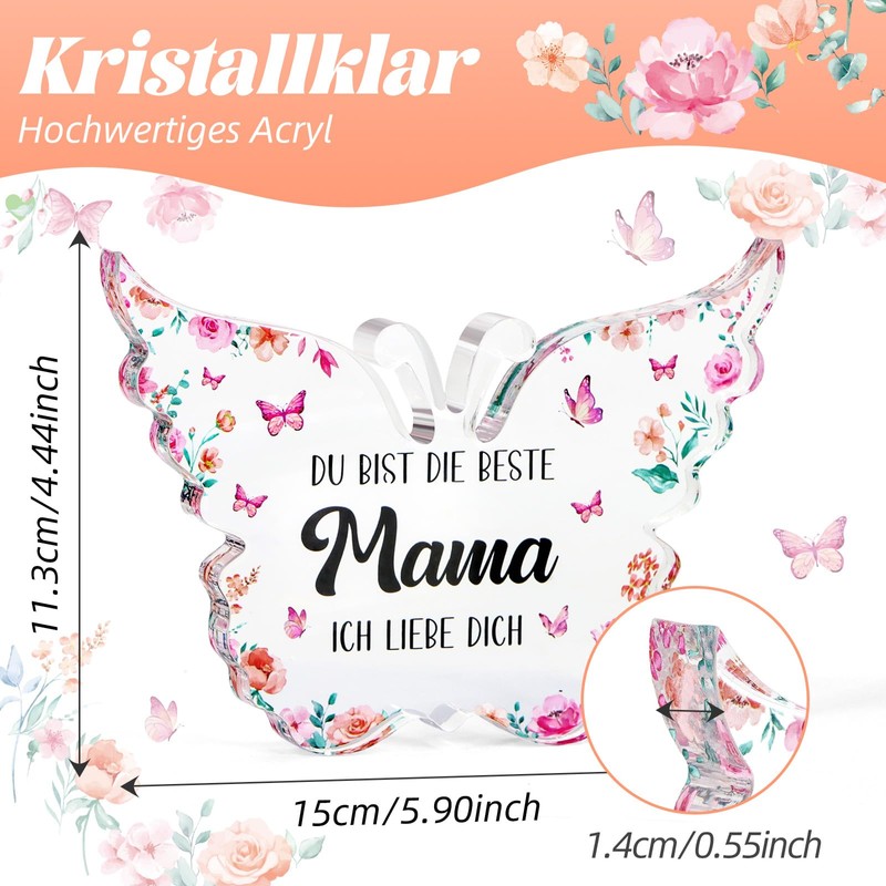 WenmthG® Muttertagsgeschenk für Mama, Acryl Schmetterling Tischschmuck/Briefbeschwerer und Text Du