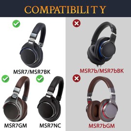 SOULWIT Protein Leather Headband Cover for Audio Technica ATH MSR7, MSR7NC, MSR7BK, MSR7GM (Do Not Fit MSR7b/MSR7bBK/MSR7bGM) Headphones, Replacement Headstrap Pad Repair Part - Black