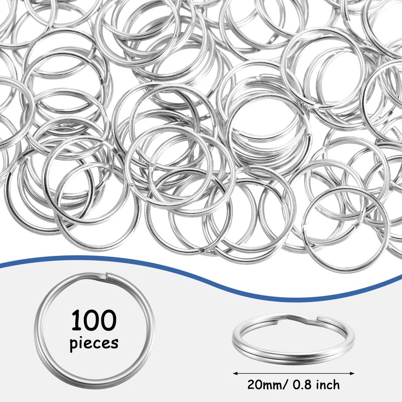 Bememo 100 Pack Small Key Ring Round Metal Split Rings