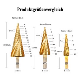 HSS Taper Drill, Diameter 4-12 mm, Spiral Groove Step Drill, Peeling Drill, Spiral Groove Taper Drill Bit for Metal, Stainless Steel, Plastic, Wood