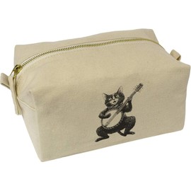 'Funny Cat Playing Banjo' Canvas Wash Bag/Makeup Case (CS00043420)