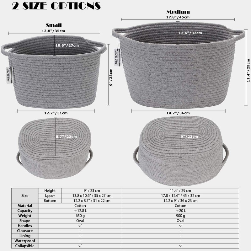 Sea Team Oval Cotton Rope Woven Storage Basket with Handles,