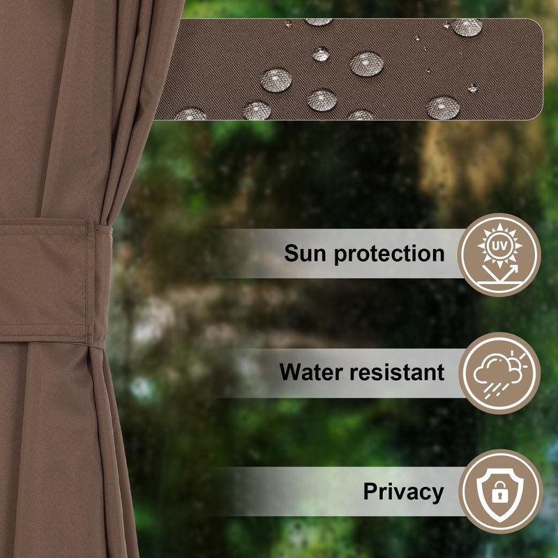COWVIE 4-Panel 10' x 12' Gazebo Replacement Curtains, Patio Privacy