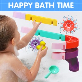 Children's Bath Toy, 24 Pieces Marble Run Bath Toy from 3 4 5 6 Years, DIY Marble Run Bath Toy with Suction Cups, Water Toy, Bath Fun Gift for Girls Boys from 3 Years