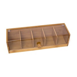 Lipper International 8187 Bamboo Wood and Acrylic Tea Box with 5 Sections, 14" x 5" x 3-3/4"