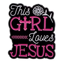 This Girl Loves Jesus Christ Love Holy Cross Crucifix Crucifixion Heart Christian Bible Catholic God Faith Church 1.25" Enamel Pin Badge