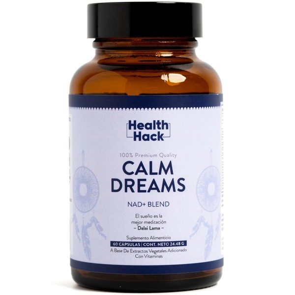 Health Hack Calm Dreams con NAD+ Blend | Suplemento para el Apoyo del Sueño Profundo | Con Glicinato de Magnesio, Camomila, GABA, 5HTP, L-Teanina, Extracto de Pasiflora, Extracto de Toronjil y NAD