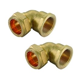 UKDD® 22mm Compression by 3/4" BSP Brass Female Iron Elbow 90 Bend, 22mm x 3/4" Adaptors Bend - WRAS Approved - Pack of 2
