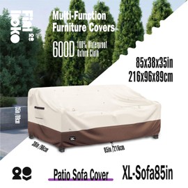 Finiboko 3-seater Outdoor Couch Cover,85"Wx38"Dx35"H Patio Sofa Cover,100% Waterproof Heavy Duty Patio Furniture Covers,Beige&Brown