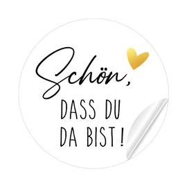 Pack of 108 Wedding Favours Stickers "Schön dass du da bist " Schön dass du da bist oder für Hochzeitsdeko Tisch,Gastgeschenke Sticker, Guest Gift or Decoration Birthday, Diameter 4 cm, Paper