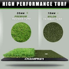 CHAMPKEY Dual-Turf Golf Hitting Mat | Come with 9 Golf Tees & 1 Rubber Tee | Heavy Duty Rubber Backing Golf Practice Mat Ideal for Indoor & Outdoor Training（13"x17", PRO Version）