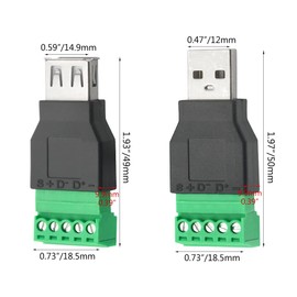 WMYCONGCONG 4 PCS USB 2.0 A Screw Terminal Block Connector Male Female Plug to 5 Pin Female Bolt Screw w/Shield Terminal Adapter Connector Converter 300V 8A (2 Male + 2 Female)