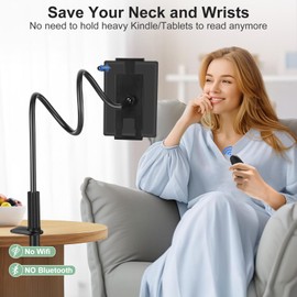 Gooseneck Tablet Holder for Kindle with Remote Page Turner, Lazy Arm Stand for Kindle Paperwhite Colorsoft, Reading in Bed with Remote for Kindle Accessories, Gift for Men Women Readers Bedside