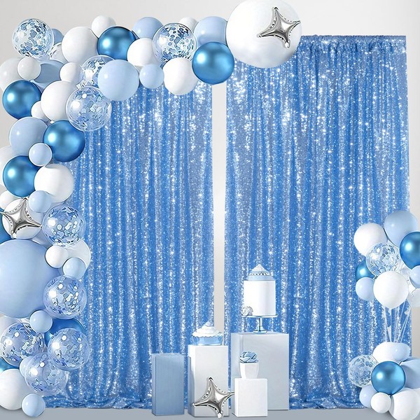 Baby Blue Glitter Sequin Backdrop Curtains 2 Pcs 5FTx10FT Baby