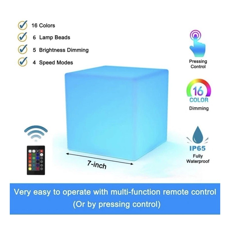 LOFTEK 7-inch LED Cube Lights: Rechargeable RGB 16 Colors Changing
