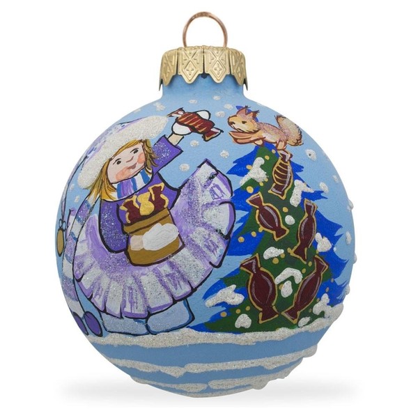 BestPysanky Girl with Candy and Squirrel Glass Ball Christmas Ornament 3.25 Inches
