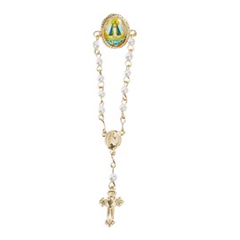 Catholic Town Our Lady of Charity (Virgen de la Caridad del Cobre) Rosary lapel pin, Gold Tone, imitation pearl Religious cross brooch (ROSPINCWC-G) (2)