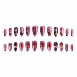 BABALAL Press on Nails Medium Almond Fake Nails Pink Glue on Nails Sweetheart Bow Lips Acrylic Nails Art False Nails Y2k False Nails 24Pcs Custom Stiletto Full Cover Artificial Nails for Women Girls