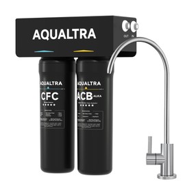 AQUALTRA USF-2F-10 Slightly Alkaline Under Sink Water Filter, 20K Gallons Water Filtration System with Faucet, 0.5 μm Carbon Fiber Filter Reduces Chlorine, Chloramine, Fluoride, Bad Taste & Odor
