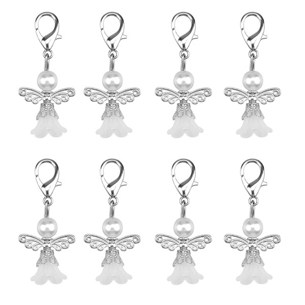 quiodok 30 Pcs White Angel Pendants Lucky Angel Keyring Angel Souvenir Keychain Charms for Gift Wedding Birthday Party DIY Crafts and Jewellery Making