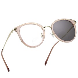 LifeArt Bifocal Reading Glasses, Transition Photochromic Dark Grey Sunglasses, Oval Frame, Computer Reading Glasses, Reduce Glare (Clear Pink, +0.00/+1.75 Magnification)