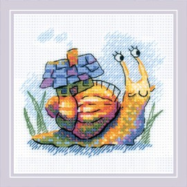 RIOLIS - Pequeño caracol 2285, punto de cruz 15 x 15 cm, kit de punto de cruz para bordar, dibujos para bordar, kit de bordado de punto de cruz