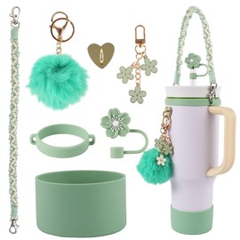 AAUP Owala Cup Accessories Set, Includes 1Pcs Water Bottle Holder, 1Pcs Straw Cover, 1Pcs Silicone Boot, 1pcs Pompom Ball, 1pcs Daisy Key-Chain, Compatible with Owala Cup16oz 24oz and 40oz (Green)