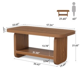 LITTLE TREE 47.2" Coffee Table, 2-Tier Coffee Table with Storage, Safe Rounded Corners, Square Modern Farmhouse Table for Living Room, Bedroom, Kids Room, 47.24" W x 23.62" D, Brown