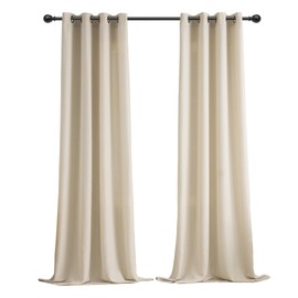 VOILYBIRD Solid Black Grommets Linen Curtains Slub Texture Linen Drapes for Bedroom, 52”W x 54”L, 2 Panels, Beige