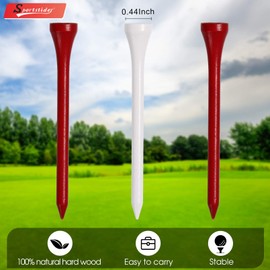 sportstider Golf Tees, 2 3/4 Inch, 77 Count, Professional Deluxe Wooden Golf Tee, More Than 20 Colors Combination, Natural Hard Wood Golf Tee (Dark Red & White)