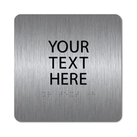 ALPHA DOG ADA SIGNS - Custom Sign for Business, 6x6 Inch, ADA Compliant, Custom Office Sign with Braille, Room Sign, Customized Braille Sign, Indoor or Outdoor, Made in the USA, Brushed Metal