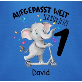 Geschenk mit Namen personalisiert by Shirtracer - Baby Bodysuit Boy Girl - Aufgepasst Welt ich bin jetzt 1 I First Birthday I 1st Birthday I 1 Birthday I 1 Birthday, 6 Royal Blue, 12 - 18 months