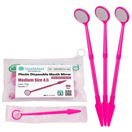 200PCs Dental Grade Disposable Dental Mouth Mirrors with Spatula Handle by VASTMED | Pink Oral Dental Mirror Plastic Dental Instrument | Anti Fog Mouth Glass Mirror for Teeth