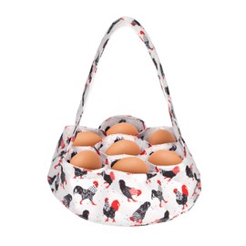 Egg Bag, Mini Egg Collecting Basket with 7 Compartments Egg Basket Egg Gathering Basket Hen Pattern Canvas Egg Holder Bag for Easter Farmhouse Egg Collection and Transportation