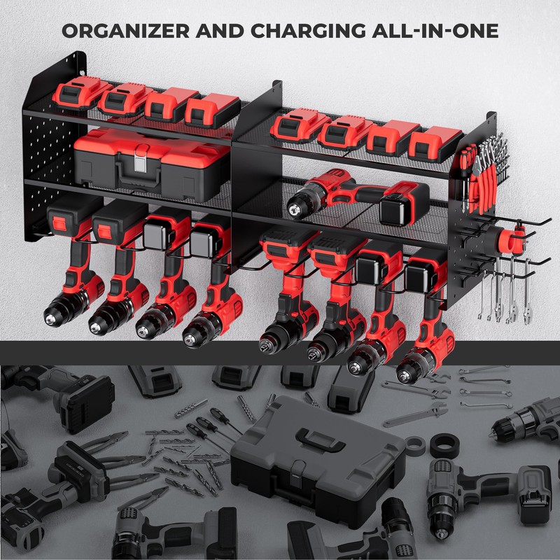 TRZZ 2-in-1 Power Tool Organizer Wall Mount, 3-Layer Drill Holder