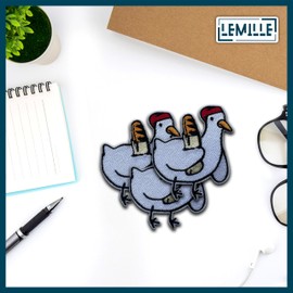 LEMILLE French Duck with Bread Patch, Size 3" Sew On Patches, Funny Duck Meme Embroidery Fabric Patches for Clothes Jeans Backpacks Hats, Applique Patches, Embroidery Iron On Patches for Clothes
