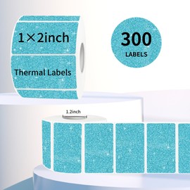 YEGAWEN 2"x1" Holographic Thermal Labels Stickers, Glitter Direct Thermal Printer Labels, Waterproof Self-Adhesive Address Shipping Label Stickers, 300 Sheet/ 1 Roll, Holographic Shiny Blue