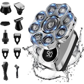 9D Head Shavers for Bald Men: Upgraded 6 in 1 Detachable Bald Head Shavers with LED Display - Wet/Dry Electric Razor for Men - Travel Lock Electric Shaver Grooming Kit with Type-C Charge