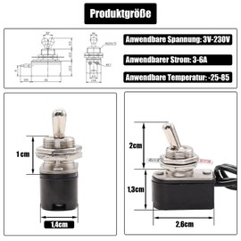 Powice 2 x Toggle Switch 12 V with Wiring, MiniBoot 2-Pin Switch 12 V, 6 A120 V/3 A230 V Switch, Suitable for Installation in Homes, Cars and Electrical Appliances