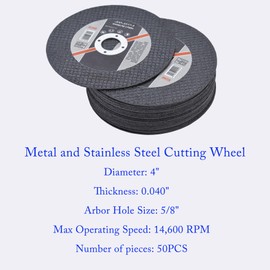 50-Pack Ultra Thin Cut-Off Wheel Cutting Disc 4x0.04x5/8 Metal and Stainless Steel Cut-Off Wheels