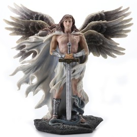 US 11 Inch Six Winged Guardian Angel with Serpent Figurine, Pastel Color